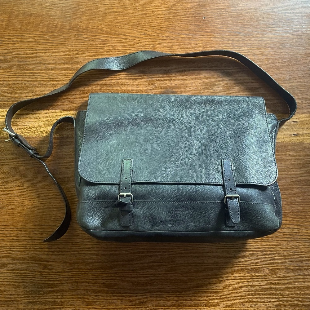 John Varvatos leather attaché case/messenger bag